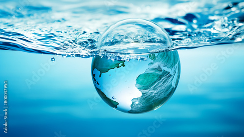 World Water day concept with world in clean water drop on and fresh blue water ripples design, Environment save and ecology theme concept ,Elements of this image furnished by NASA