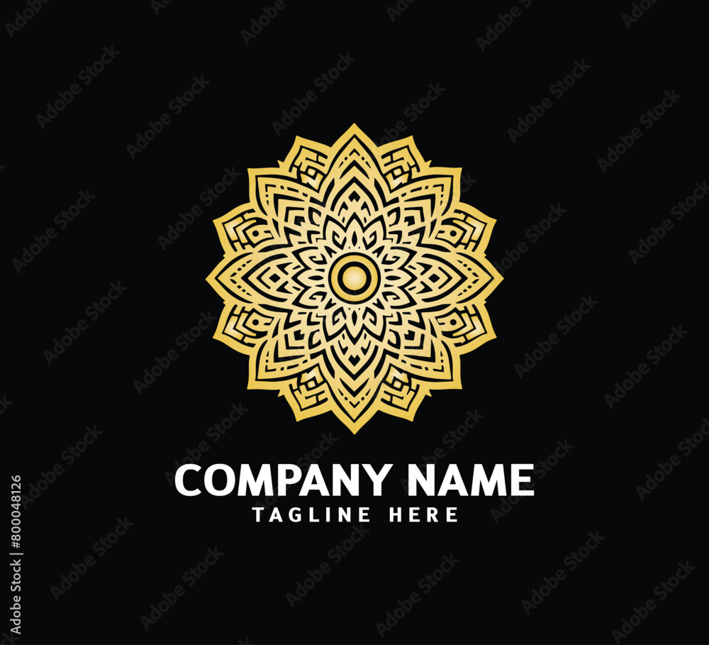 Gold Mandala logo design. Abstract beauty Mandala. Floral ornament. Decorative circle ornament style Gold Mandala logo design. Abstract beauty Mandala. Floral ornament. Decorative circle ornament style