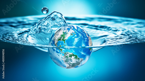 World Water day concept with world in clean water drop on and fresh blue water ripples design, Environment save and ecology theme concept ,Elements of this image furnished by NASA