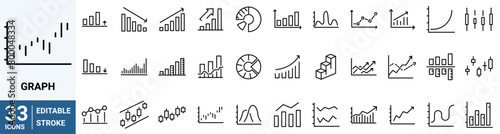 Graph and charts web line icons. data elements, bar and pie, diagrams for business infographics. visualization of data statistic and analytics. vector illustration © Ruslan Ivantsov