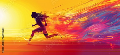 Athlete Sprinting with Colorful Energy Waves