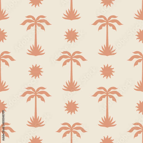 Palm tree vector seamless pattern. tropical summer background. Beach hand drawn simple boho repeat texture. Modern textile, print, wallpapers, wrapping paper.