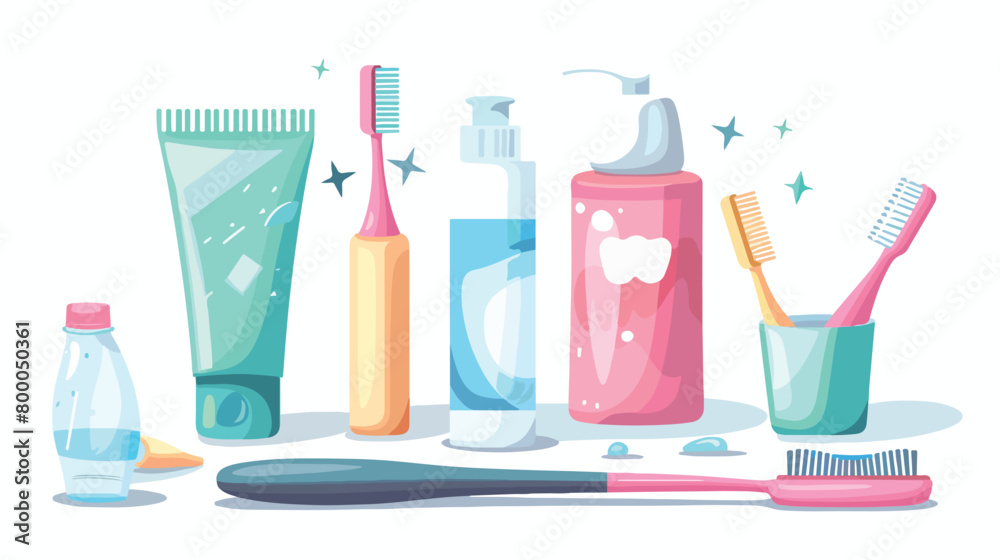 Supplies for oral hygiene on white background Vector