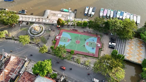 View of the basketball court in the center of Banjarmasin city, South Kalimantan from a drone photo