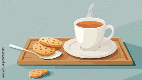 Cup of hot tea with cookies on tray Vectot style vector © Nobel