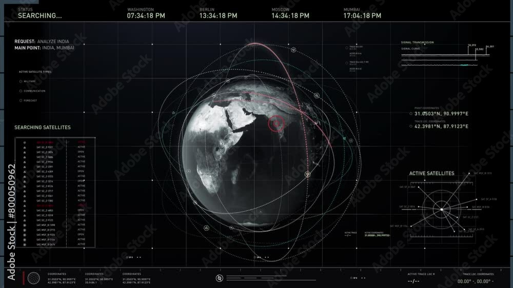 Interface of the data gathering software examining the planet earth. Interface of the system collecting data after earth analysis. Interface of the system processing satellite data on the earth map.