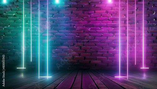 Modern futuristic neon lights on old grunge brick wall room background art, background wallpaper stone, wallpapers, photos, background, landscape, Ai Generate 