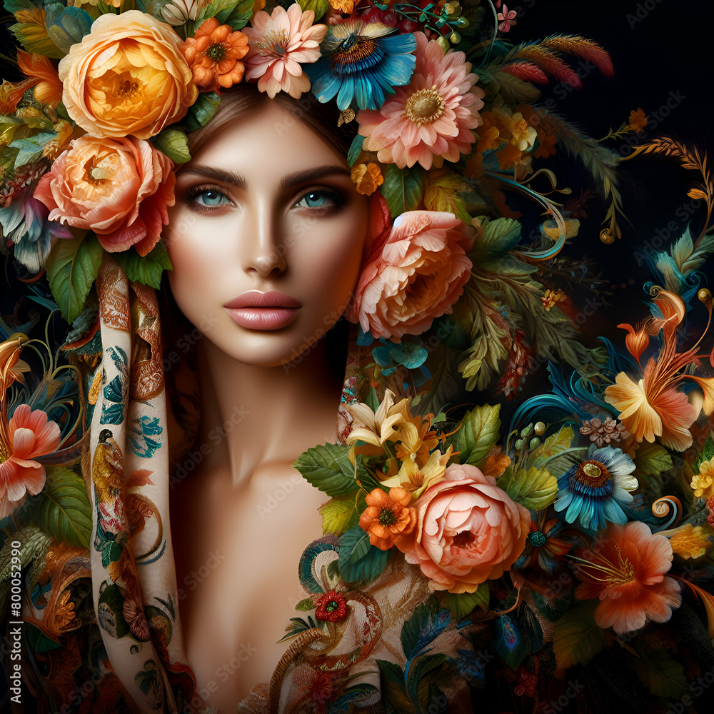 Floral Beauty: Radiant Woman
