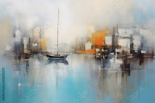 Quiet Harbor Haven, abstract landscape art, painting background, wallpaper, generative ai