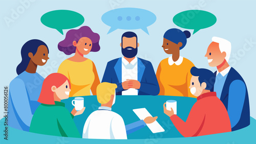 In a lively and spirited discussion community leaders debate and challenge each other for the greater good of their shared community.. Vector illustration