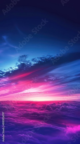 A serene  digitally altered photograph of a vibrant sunset scene featuring clouds and an artistic purple hue dominating the sky