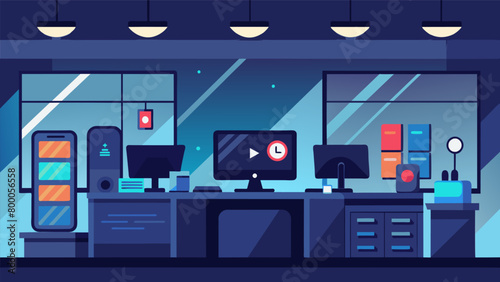 A tech store offers a display of their products set to low volume and dimmed screens during quiet hours providing a calmer shopping experience for. Vector illustration