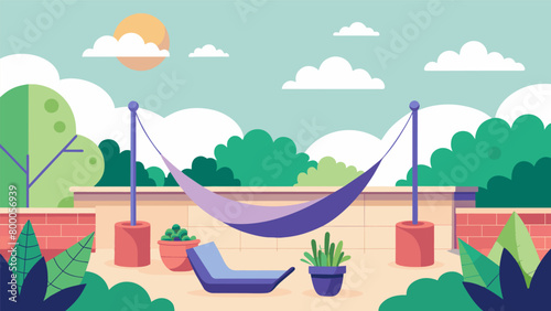 A rooftop garden with a hammock and soft blankets for a peaceful and private space to meditate under the open sky..