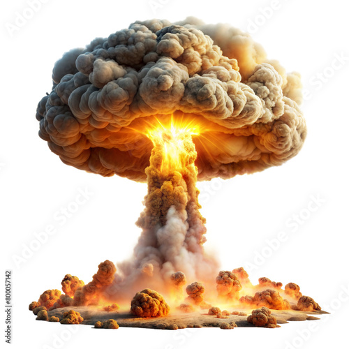 Dramatic mushroom cloud explosion on a transparent background