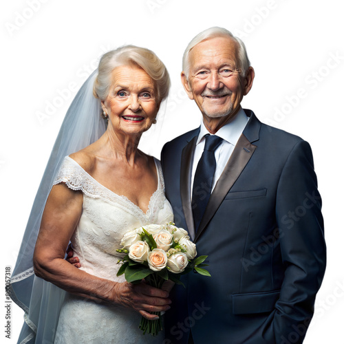 Elderly couple celebrating their wedding, dressed elegantly