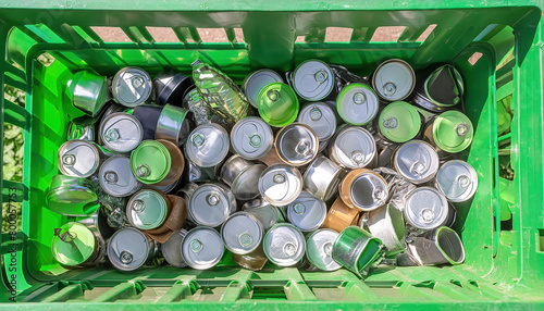 Symbolfoto, Müll, Abfall, viele leere Getränkedosen in einem Müllcontainer