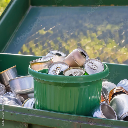 Symbolfoto, Müll, Abfall, leere Getränkedosen in einem Müllcontainer