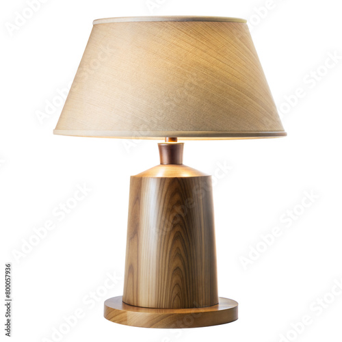 Elegant wooden table lamp with beige shade on a clear background