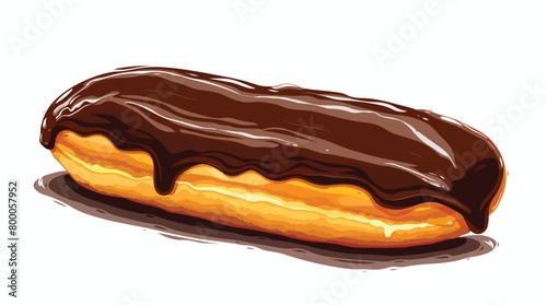 Delicious glazed eclair isolated on white background