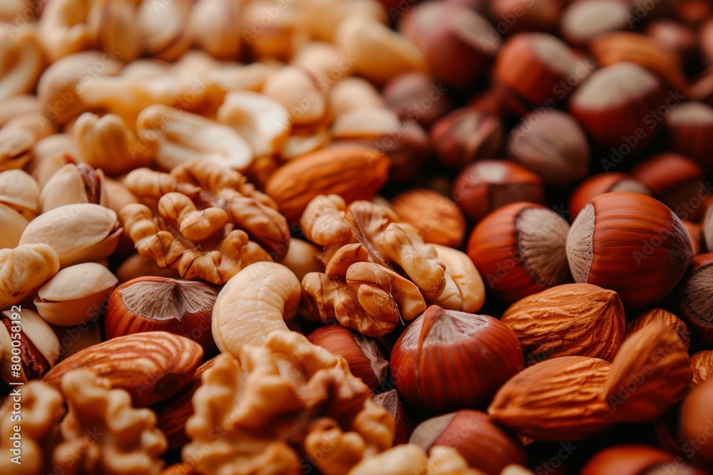 Mixed nuts close-up. Walnuts, hazelnuts, cashews and pistachios Mixed nuts close-up. Walnuts, hazelnuts, cashews and pistachios