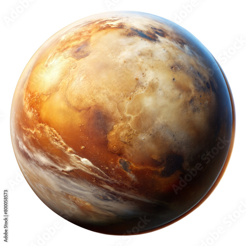 Detailed view of a realistic Mars planet on a clean background