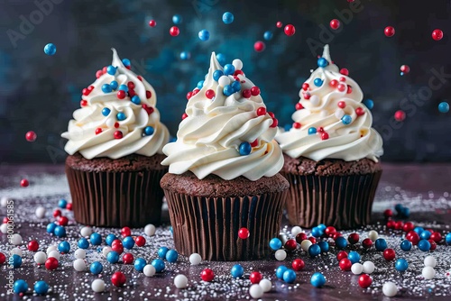 Patriotic 4th of july cupcakes and desserts in red  white  and blue for national day celebration