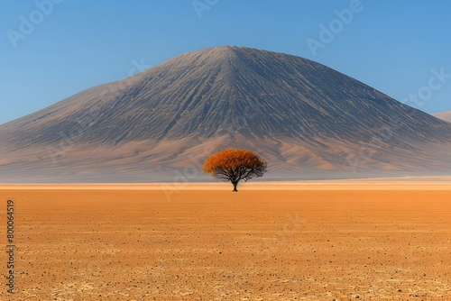 Solitary Tree and Majestic Sand Mountain in Vast Desert Landscape