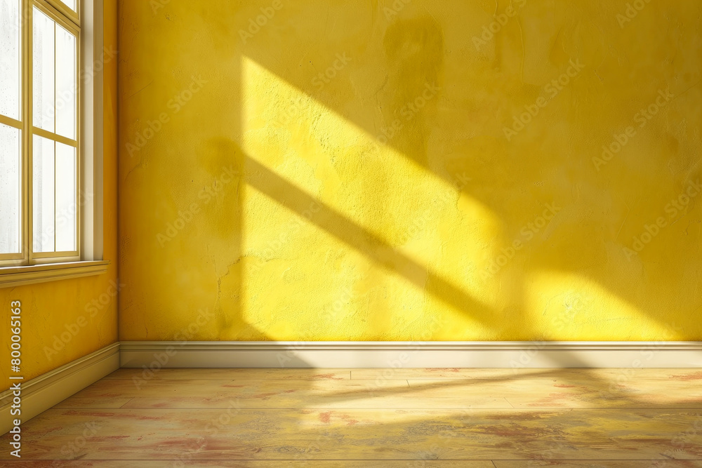mockup empty room in yellow shade with sunlight with copy space. room layout.