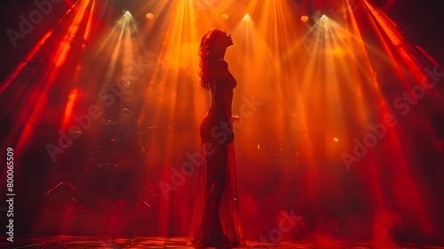the elegant silhouette of a renowned vocalist as she takes center stage, her presence illuminated by a dazzling array of vibrant stage lights © Ai Artist