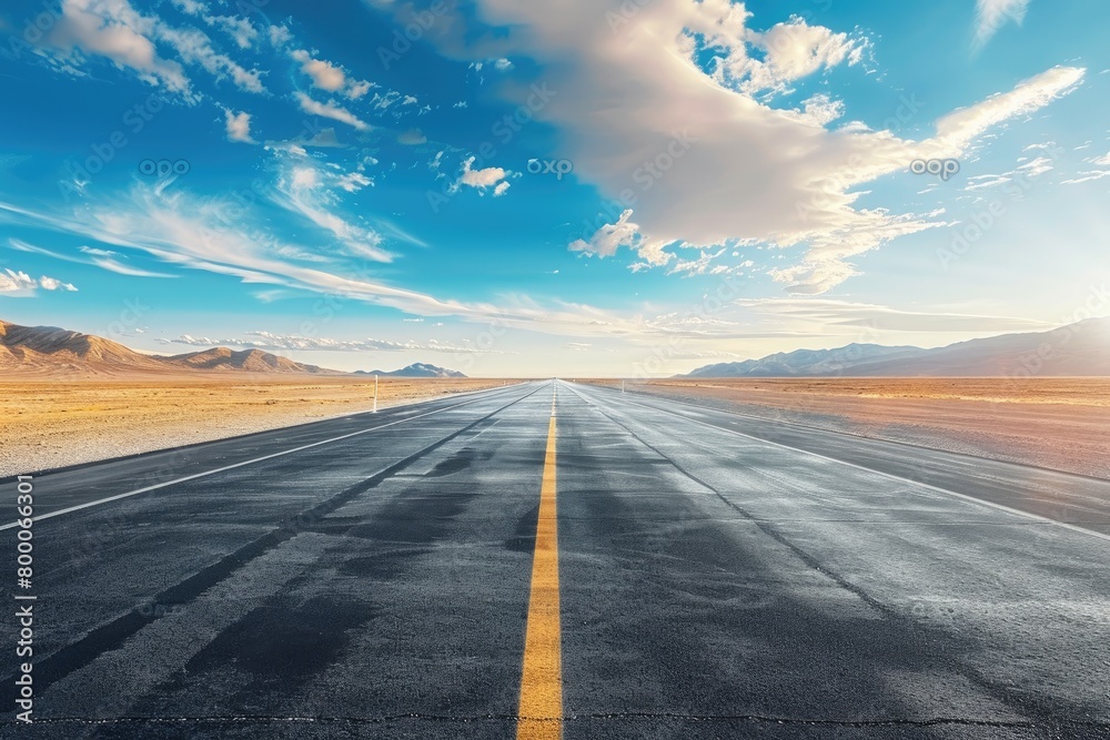 Empty desert road in Desert with Mountain Range