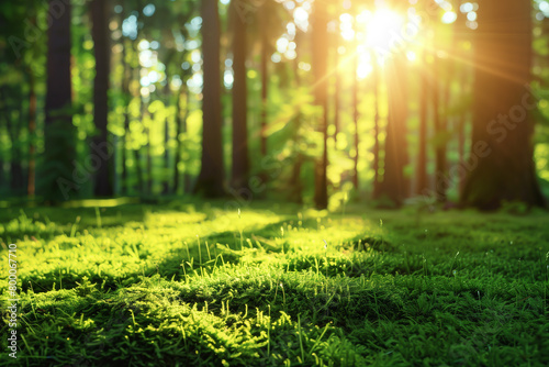 green grass and sunlight in the morning, nature generative Ai