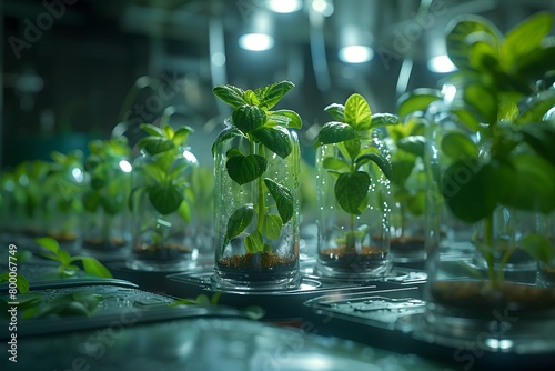 Sustainable Indoor Basil Garden in Hydroponic System at Night