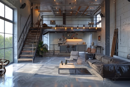 modern room interior in loft style. With decorative elements and furniture in loft style. © MK studio