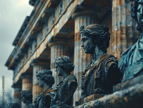 Close-up view of the Brandenburg Gate's statues, iconic German landmark