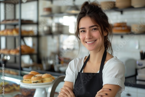 Woman Standing in Front of Counter Filled With Pastries