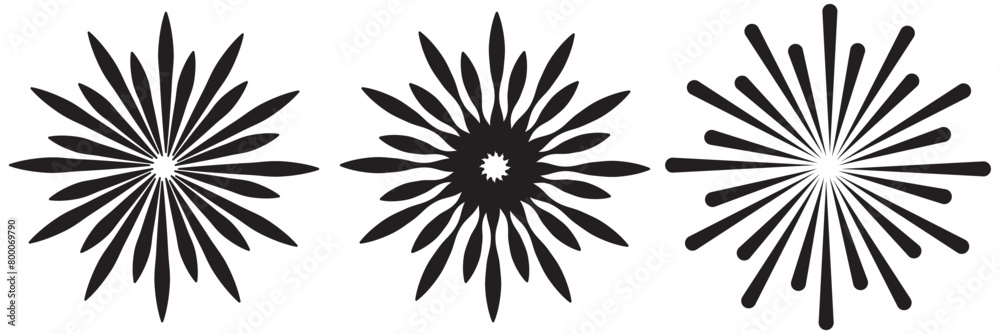 Sunburst element. Radial stripes background. Vector illustration. Sunburst element. Starburst, radial stripes. Set of ray, beam. Vector illustration.