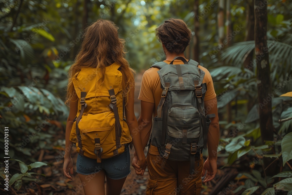 Couple Walking Through Amazon Rainforest