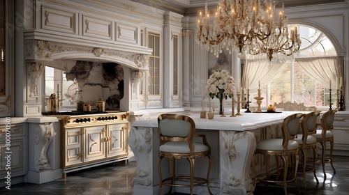Extravagance and Elegance: Transforming Spaces with an Opulent Hollywood Regency-Style Kitchen photo
