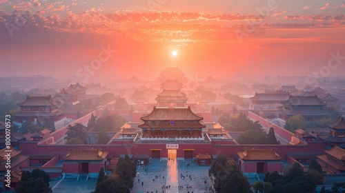 Panoramic view of the Forbidden City, imperial Chinese architecture, historical site © mozzang
