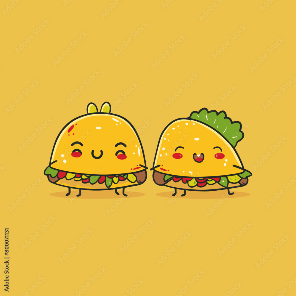 cute happy taco and lettuce vector illustration. flat design style. cute happy taco and lettuce vector illustration. flat design style.