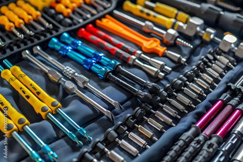 Array of Versatile Screwdriver Set Arranged by Size and Type Featuring Robust Build and Vivid Color Coding  photo