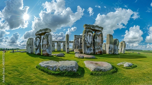 Panoramic view of Stonehenge, ancient stone circle photo