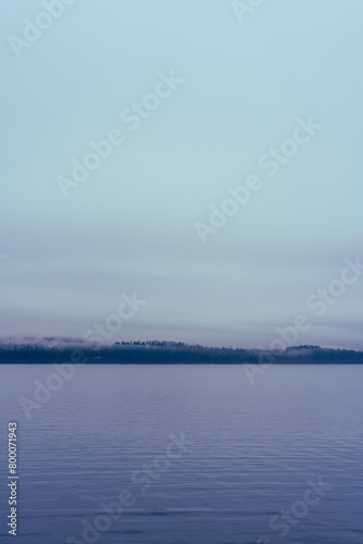 Lake Mjosa seen from the town of Gjovik a misty morning in late April of 2024.