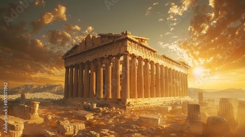 Panoramic view of the Parthenon, iconic Greek temple