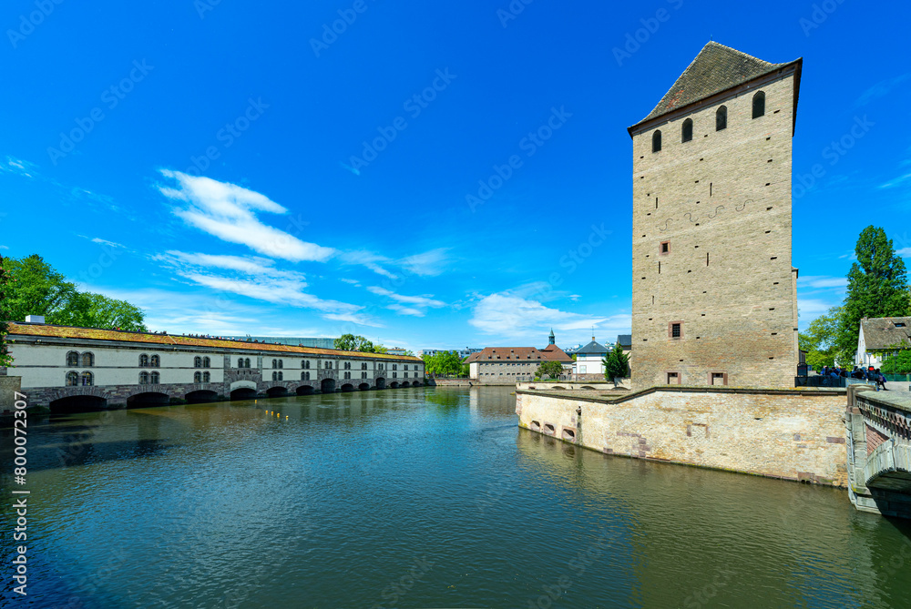 Covered bridge Pont Couverts in Strasbourgh in the district Petite France, Alsace.