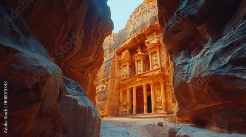 Petra Siq, narrow canyon entrance in Jordan photo