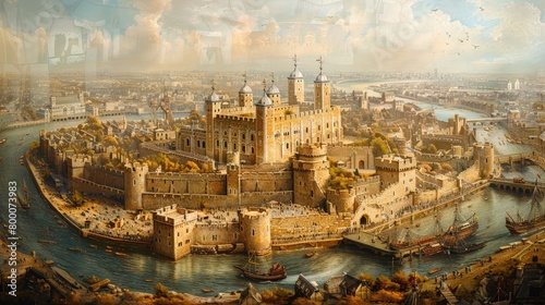 Panoramic view of the Tower of London, medieval fortress photo