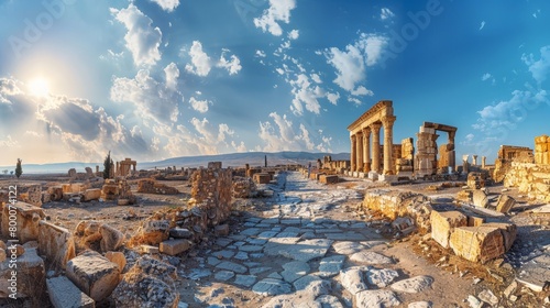 Panoramic view of the Timgad ancient city, Roman ruins