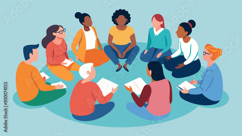 Adults sitting in a circle discussing the importance of Juneteenth and the continued fight for equality.. Vector illustration