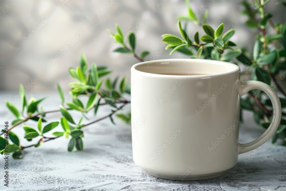 White Blank Mug Mockup in Photographic Scene created with Generative AI White Blank Mug Mockup in Photographic Scene created with Generative AI